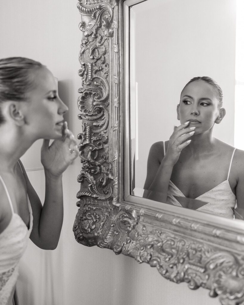 bride touching up makeup